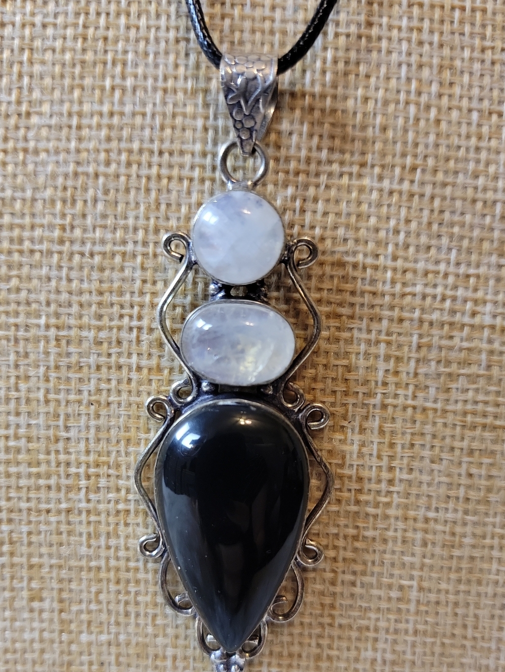 Sterling Silver Black Tourmaline and Moonstone Pendant Necklace